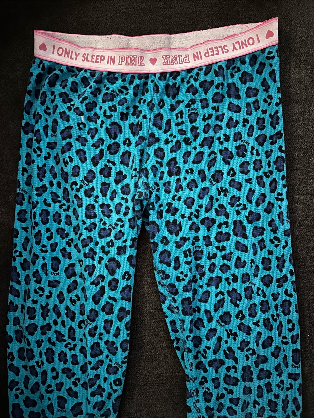 Women’s VS PINK Blue Leopard Animal Print Y2K Neon Pajama Thermal Pants Small